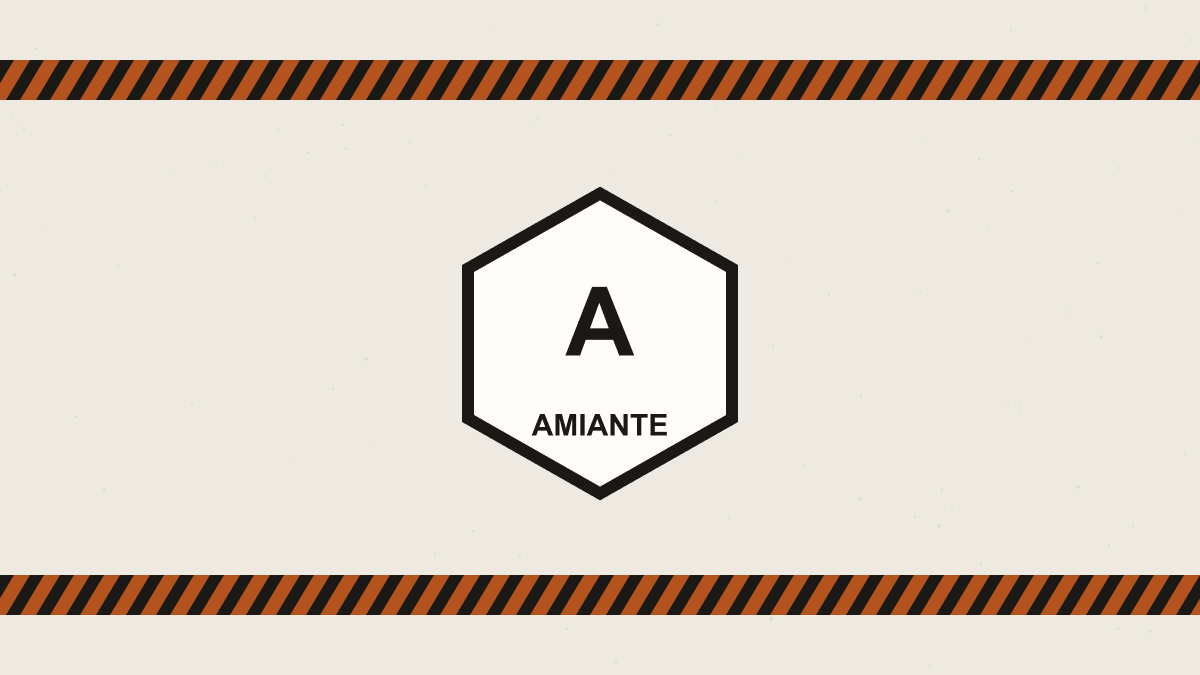 Pictogramme de danger amiante encadré de bandes de signalisation